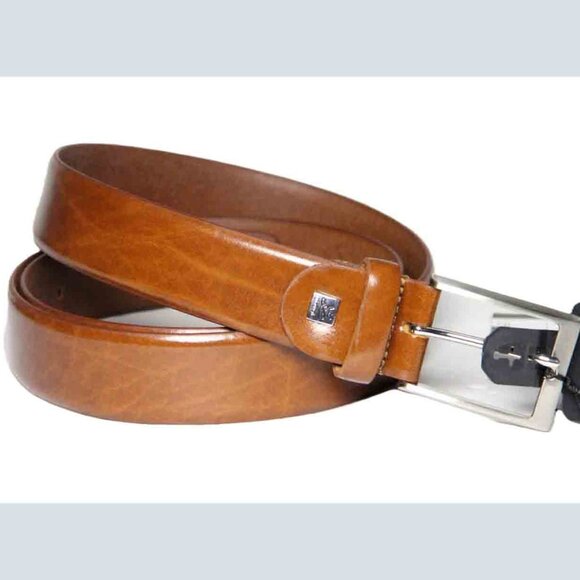 LINDENMANN Germany Leather Dress Belt Cognac Men's' Size 46 FITS 42 - Picture 2 of 2
